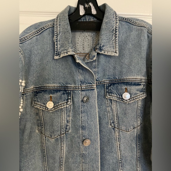 Sandro Eriko Denim Jacket with Pearls - Size Large (Sandro Size 3)$745 - Picture 5 of 16